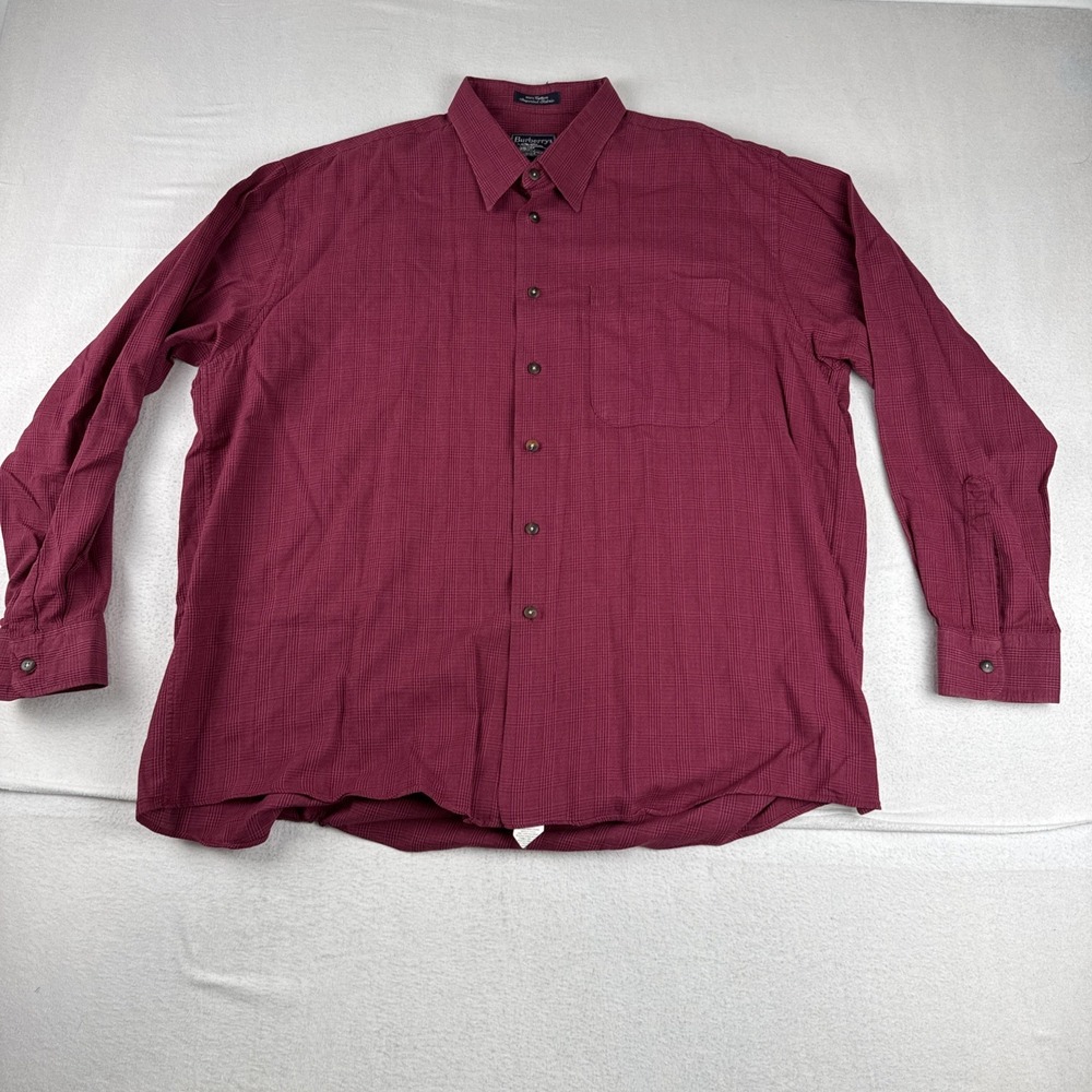 Burberry Mens Glen Plaid Magenta Dress Shirt fits 2XL Cotton Office colorful